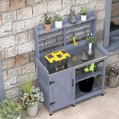 Potting Bench Table 44.1" L x 18.5" W x 57.5" H Gray