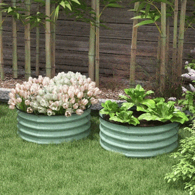 Outsunny Set of 2 Raised Garden Bed, Metal Planter Box with Safety Edging, Easy-to-assemble Stock Tank, Green