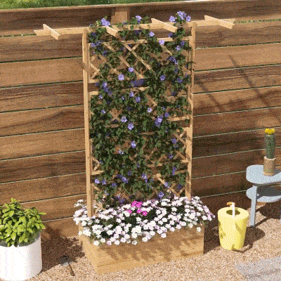 Outsunny Wooden Planter with Trellis Privacy Screen, Raised Garden Bed to Grow Vegetables, Herbs and Flowers, Natural