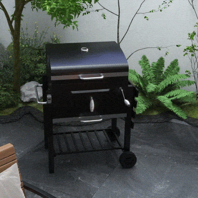 Outsunny BBQ Trolley Charcoal Grill Portable Stainless Steel Barbecue Tool Kits w/ Wheels Side Shelf for Camping Hiking Picnic