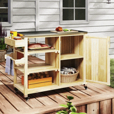 Grill Cart 53" W x 19.7" D x 36" H Natural Wood