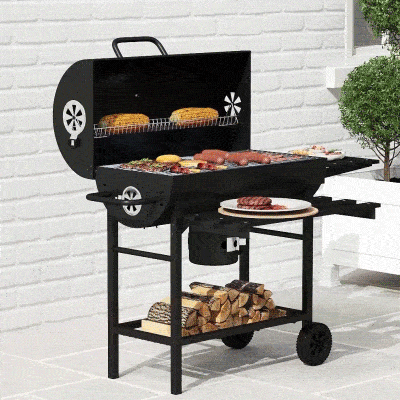 Outsunny 29" Charcoal BBQ Grill Barbecue Grill with Foldable Front Side Table, Spacious Cooking Area, Shelf, Black