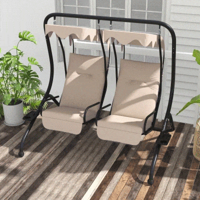 Outsunny 2-Seater Outdoor Patio Swing Chair with Canopy, Beige