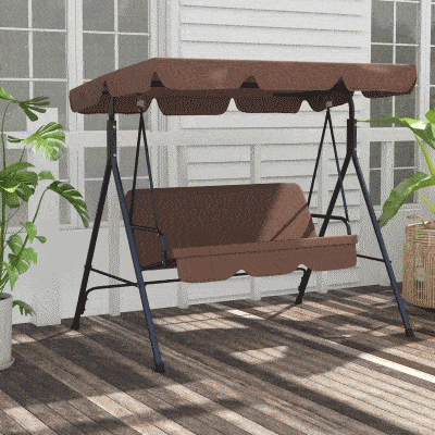 Outsunny 3-Seater Outdoor Porch Swing with Adjustable Canopy, Patio Swing Chair for Garden, Poolside, Backyard, Brown