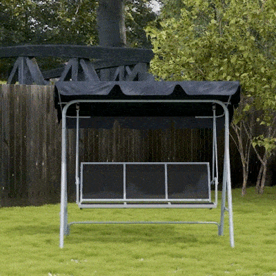 Outsunny 3-Seater Patio Swing, Outdoor Swing Chair, A Frame Porch Swing with Canopy Garden Hammock Glider Bed, Black