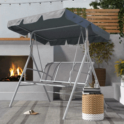 Outsunny 3-Seater Outdoor Swing Chair, Patio Swing, A Frame Porch Swing with Canopy, Garden Hammock Glider Bed, Light Grey