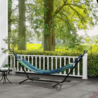Outsunny 9.5'L Adjustable Hammock Stand Only, Heavy Duty Universal Garden Outdoor Camping Picnic Sun Bed Swing Metal Frame w/ Six Holes to Adjust, Black