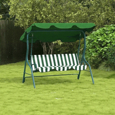 Outsunny Outdoor Porch Swing with Adjustable Canopy, 3-Seater Patio Swing Chair with Cushion, Green