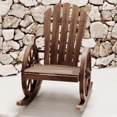 Outsunny Patio Wooden Rocking Chair, Wagon Outdoor Rocker Chair with Slatted Design and Wheel Armrests for Garden, Carbonized