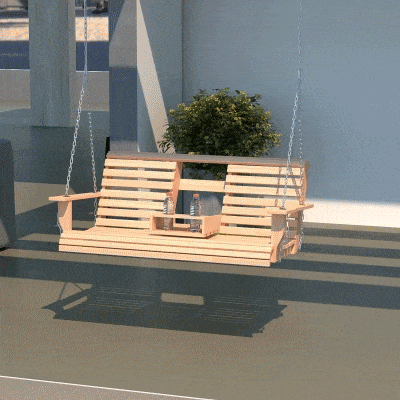 Outsunny 3-Seater Wooden Porch Swing with Table & Cup Holders