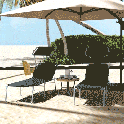 Outsunny Outdoor Lounge Chair, Adjustable Folding Chaise Lounge, Tanning Chair with Sun Shade for Beach, Camping, Hiking, Backyard, Black