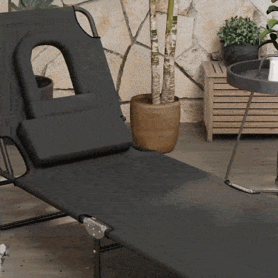 Outsunny Adjustable Outdoor Lounge Chair, Garden Folding Chaise Lounge with Face Hole Reclining Tanning Chair Seat, Folding Camping Beach Lounging Bed w/ Support Pillow, Black