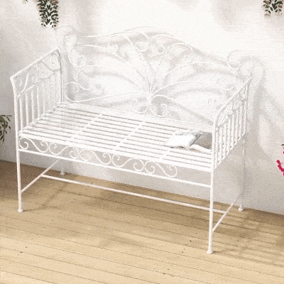 Outsunny 43" Metal Garden Bench, Outdoor Patio, Cream White