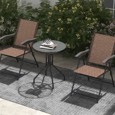 Outsunny Folding Outdoor Bistro Set, Patio Table and Chairs with Reclining Backrest and Round Dining Table, Brown