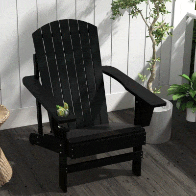 Outsunny Classic Adirondack Chair Muskoka Chair, Garden Deck Chair with Cup Holder for Patio, Indoor, Backyard, Black