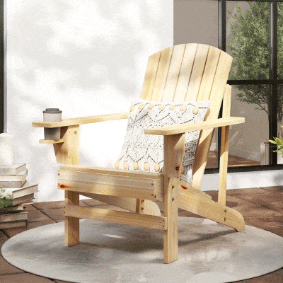 Outsunny Classic Adirondack Chair Muskoka Chair, Garden Deck Chair with Cup Holder for Patio, Indoor, Backyard, Natural