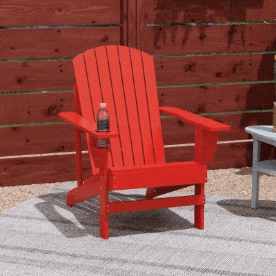 Outsunny Classic Adirondack Chair, Muskoka Chairs, Garden Deck Chair with Cup Holder for Patio, Indoor, Backyard, Red