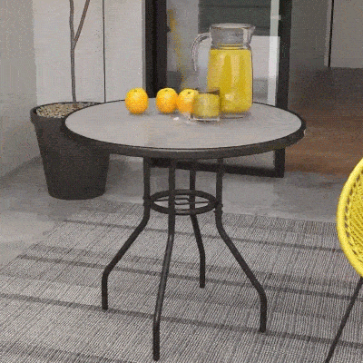 Outsunny 31.5" Round Outdoor Dining Table Coffee Side Bistro Table with Umbrella Hole, Glass Top, Steel Frame for Garden, Patio