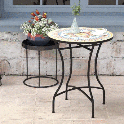 Outsunny Mosaic Patio Table, Round Coffee Table with Metal Frame, Garden Furniture for Outdoor, Poolside, Red