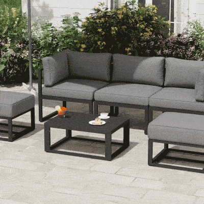Outsunny 6 Pieces Patio Furniture Set, Space-Saving Sectional Outdoor Daybed with Aluminum Frame and Thickened Cushions, Grey