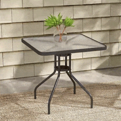 Outsunny Square Patio Dining Table with Umbrella Hole Tempered Glass Top Outdoor Dining Table for Garden Balcony Black
