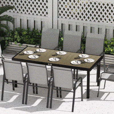 Outsunny Patio Dining Table for 8, Rectangular Aluminum Outdoor Table for Garden Lawn Backyard, Natural