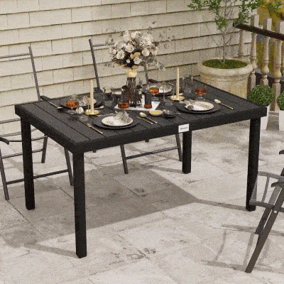 Outsunny Aluminum Outdoor Dining Table for 6, Patio Rectangular Table, 55" W x 35.5" D x 29.25" H, Black