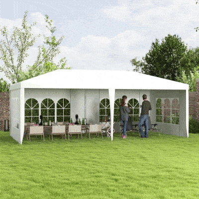 Outsunny 18.7' x 9.4' Party Tent, Portable Folding Wedding Tent, Garden Canopy Event Shelter, Outdoor Sunshade with 4 Removable Sidewalls, White