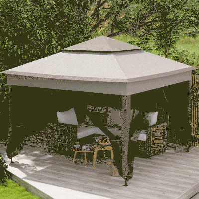Outsunny 11' x 11' Pop Up Canopy 2-Tier Soft Top Shelter Event Tent w/ Netting Carry Bag for Patio Backyard Garden, Grey