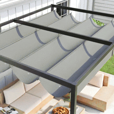 Outsunny 13' x 10' Patio Pergola with Retractable Canopy, Outdoor Sun Shelter, Yard Shade, Dark Grey