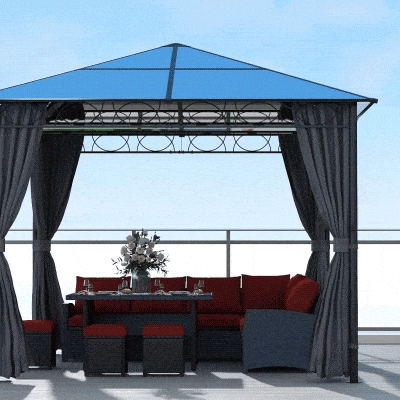 Outsunny 10' x 10' Polycarbonate Hardtop Gazebo Canopy, Outdoor Patio Gazebo with Aluminum Frame & Curtains, Dark Grey
