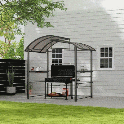 Outsunny 8' x 5' Grill Gazebo with Vented PC Roof, Side Shleves, Dark Grey