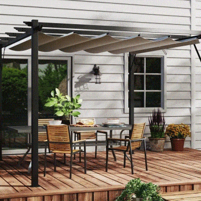 Outsunny 8.2' x 8.4' Retractable Pergola Canopy Replacement for 10' x 10' Frame, Cover Replacement (Cover Top Only), Light Grey