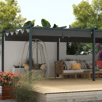 Outsunny 11.7' x 19.6' Retractable Pergola Canopy, Aluminum Pergola for Grill, Patio, Garden, Deck