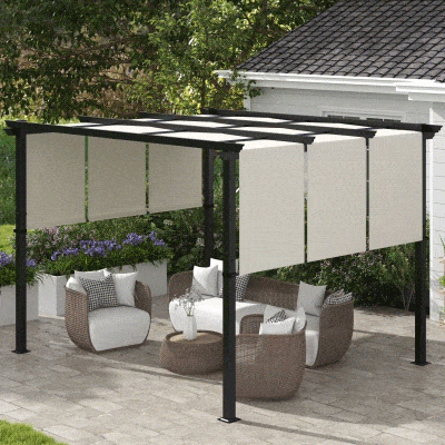 Outsunny 10' x 12' Metal Pergola, Outdoor Pergola with Retractable Canopy, for Garden, Patio, Backyard, Deck