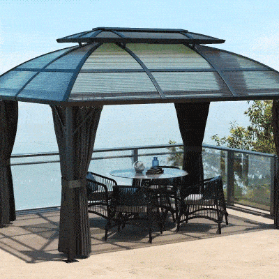 Outsunny 13' x 10' Patio Gazebo, Double Roof Outdoor Gazebo Canopy Shelter with Curtains and Aluminium Frame for Garden, Black