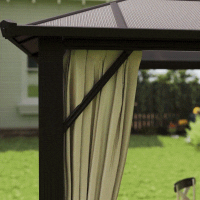 Outsunny 10' x 13' Hardtop Gazebo Canopy with UPF30+ Double Polycarbonate Roof, Aluminum Frame, Netting and Curtains, Beige