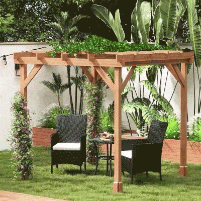 Outsunny 6.6' x 6.6' Wood Pergola, Outdoor Gazebo Grape Trellis with Stable Structure for Climbing Plant Support, Dark Brown