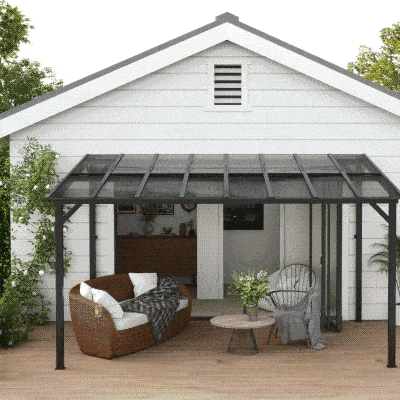 Outsunny 10' x 14' Hardtop Gazebo Wall-Mounted / Free Standing Outdoor Pergola with UPF 50+ & Waterproof Polycarbonate Roof