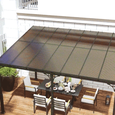 Outsunny 13' x 10' Lean to Gazebo, Hardtop Wall Mounted Outdoor Pergola with Polycarbonate Roof and Metal-Aluminium Frame