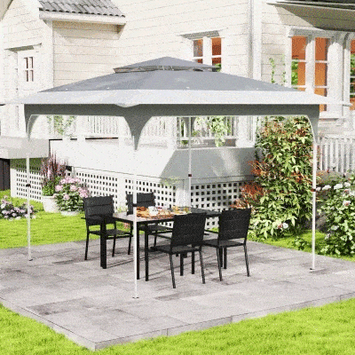 Outsunny 11.5 x 11.5 ft Pop Up Canopy Tent with 1-Button Push Easy Setup, UPF 50+ 2-Tier Instant Canopy with Carry Bag, Dark Grey