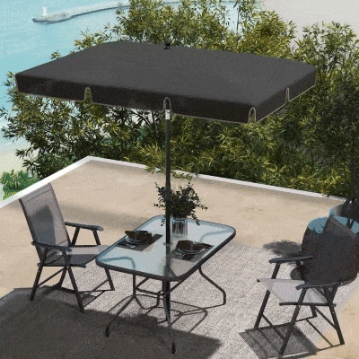 Outsunny 6.5x4ft Rectangle Patio Umbrella Aluminum Tilt Adjustable Garden Parasol Sun Shade Outdoor Canopy Grey