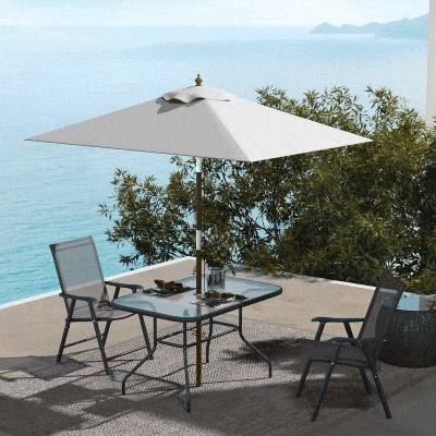 Outsunny 6.6x5ft  Fir Wooden Patio Umbrella Square Market Parasol Tilt Mechanism 6 Ribs Garden Sunshade, Cream White