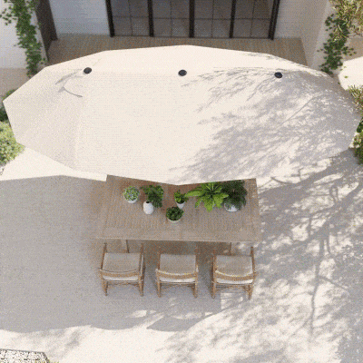 Outsunny 15' Outdoor Patio Umbrella with Twin Canopy Sunshade Steel Table Umbrella with Lift Crank Beige