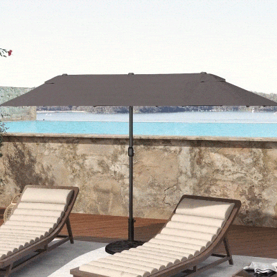 Outsunny 15' Double-Sided Patio Umbrella Parasol Sun Shelter Canopy Shade Grey
