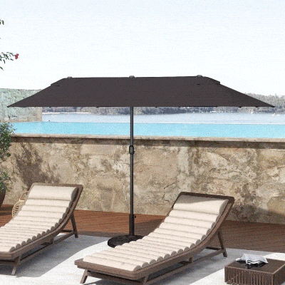Outsunny 15ft Double-sided Outdoor Sun Umbrella with Twin Canopy, Outdoor Parasol with Crank for Pool, Deck, Black