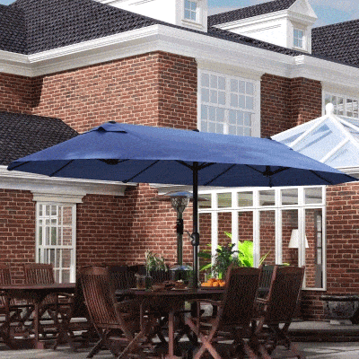 Outsunny 15ft Double-sided Patio Umbrella with Twin Canopy, Extra Large Outdoor Parasol with Crank for Pool, Deck, Market, Blue