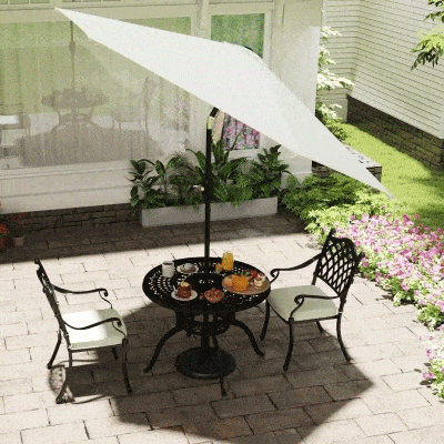 Outsunny 8.5' Round Aluminum Patio Umbrella 6 Ribs Market Sunshade Tilt Canopy w/ Crank Handle Garden Parasol Cream White