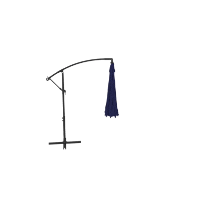 Outsunny 10' Deluxe Patio Umbrella, Outdoor Market Parasol, Banana Hanging Offset Sunshade with Crank, Cross Base, Navy Blue
