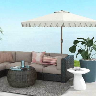 Outsunny 9 ft Patio Umbrella with Push Button Tilt and Crank, Double-ruffled Outdoor Market Table Umbrella Parasoll, Cream White